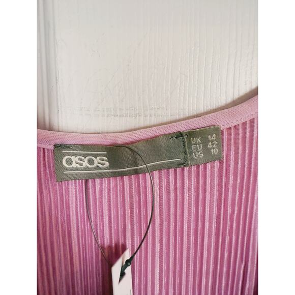 NWT ASOS Pleated V-Neck Cold Shoulder Midi Dress 10 Pink Coquette Event Cocktail - Picture 6 of 7